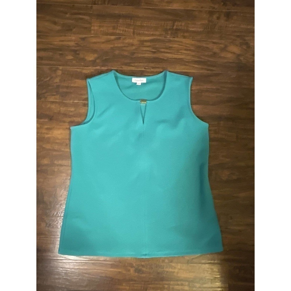 Calvin Klein Shirt Women’s Green Keyhole Neck Sleeveless Sz:L